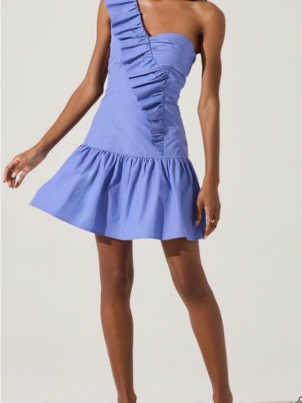 ASTR the Label Women's Asymmetrical Ruffled Cotton
Mini Dress, cobalt, sz xl,nwt